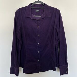 Talbots Deep Purple Corduroy Long Sleeve Button Shirt Size XL 100% Cotton